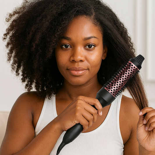 Femme cheveux crépus se lisse cheveux brosse chauffante cylindrique