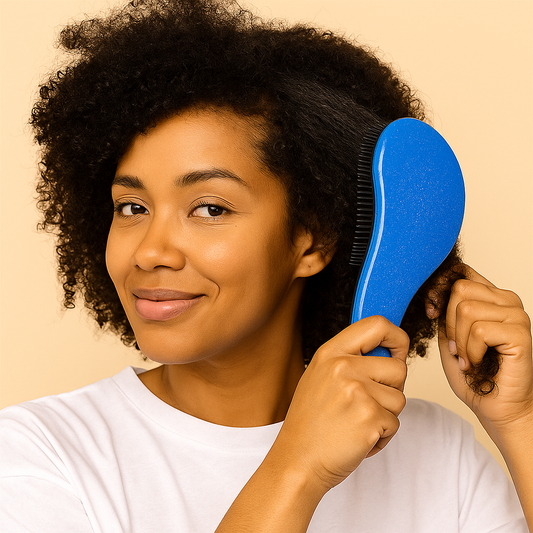 Femme cheveux crépus brosse à cheveux bleu