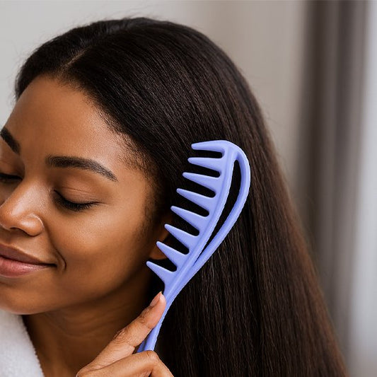 Femme noire peigne cheveux violet