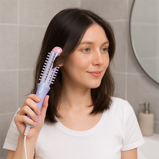 femme cheveux lisse brosse chauffante violet